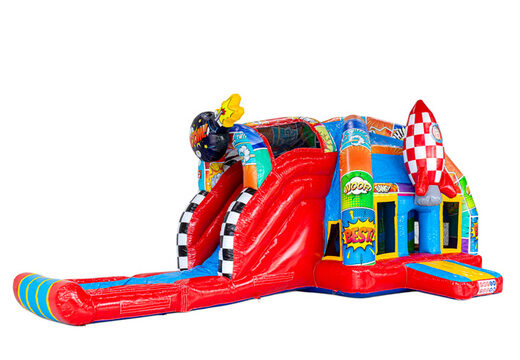 Comic strips afgebeeld op luchtkussen - A-frame Super Comic springkussen beschikbaar bij JB Inflatables